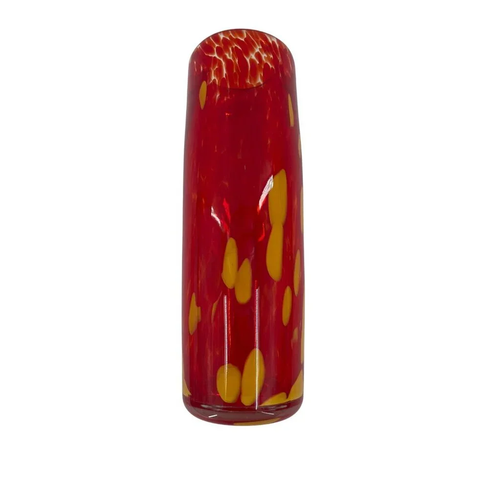 Handcrafted Red & Yellow Art Glass Vase With Abstract Design